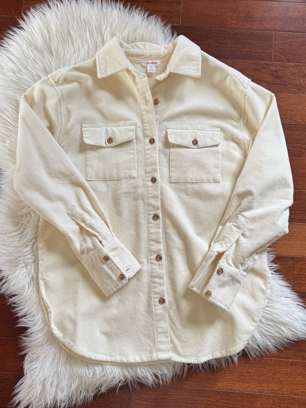 NWOT JOE FRESH cream coloured corduroy button up shirt size S